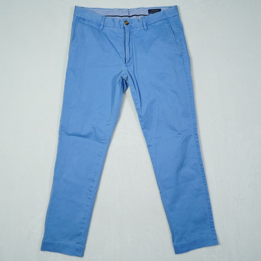 Polo Ralph Lauren Mens 32x30 Stretch Slim Fit Chino Pants Sky Blue Trousers